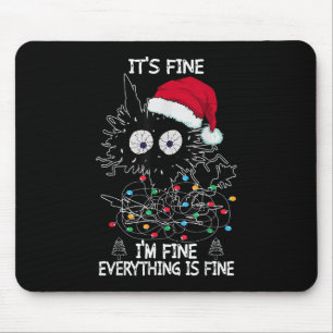 Tapis De Souris Noir Chat noël C'est bon Je vais bien tout