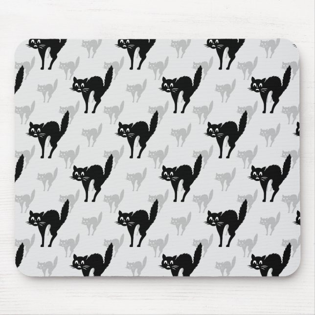 Tapis De Souris Noir Chat Shadow Silhouette Motif Design (Devant)