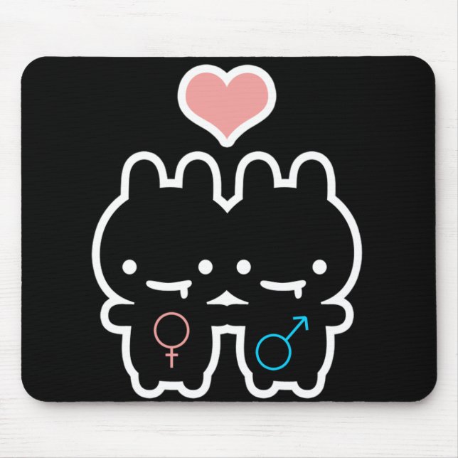 Tapis de souris noir d'amour de lapin (Devant)