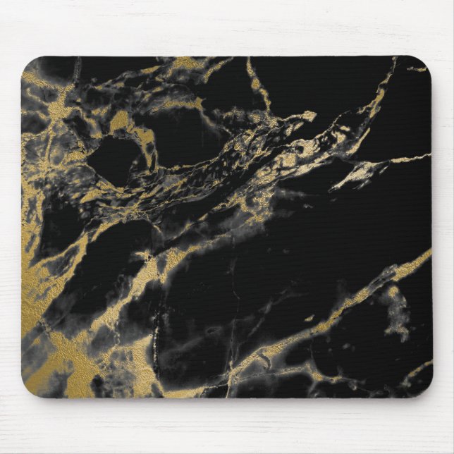 Tapis de souris noir de marbre d'or (Devant)