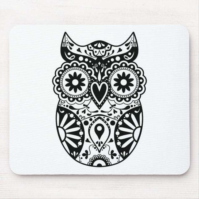 Tapis De Souris Noir et blanc de hibou de crâne de sucre (Devant)