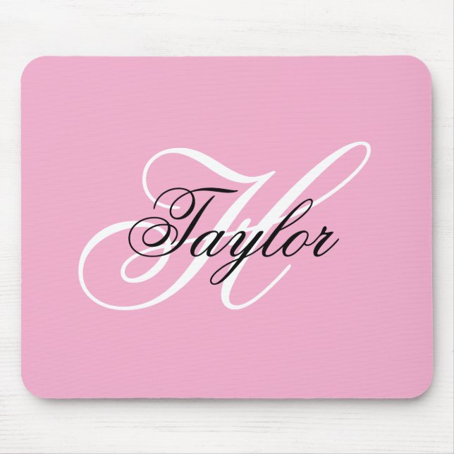 Tapis De Souris Noir et blanc Fatigue Monogramme rose (Devant)