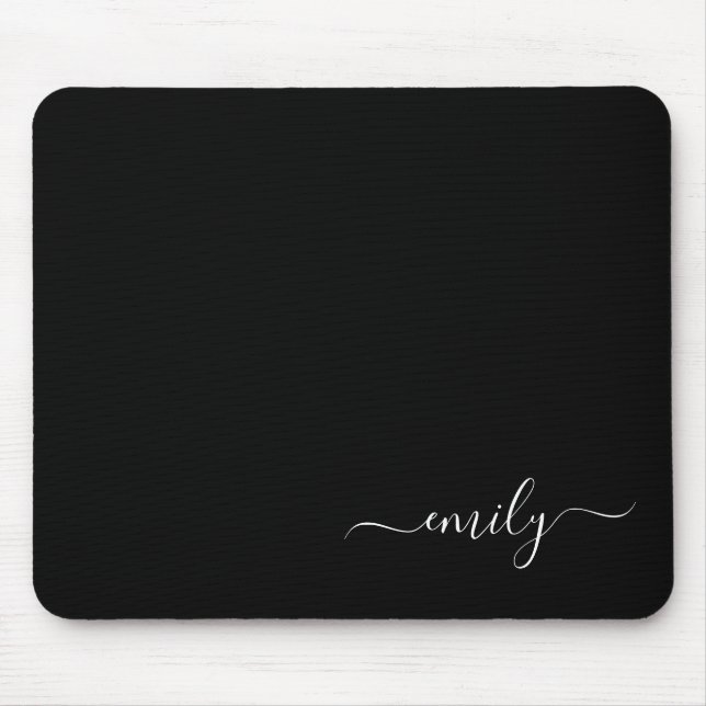 Tapis De Souris Noir et blanc Nom du monogramme de script moderne (Devant)