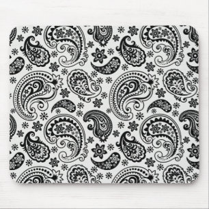 Tapis De Souris Noir et blanc Retro Ornate Paisley Design Motif
