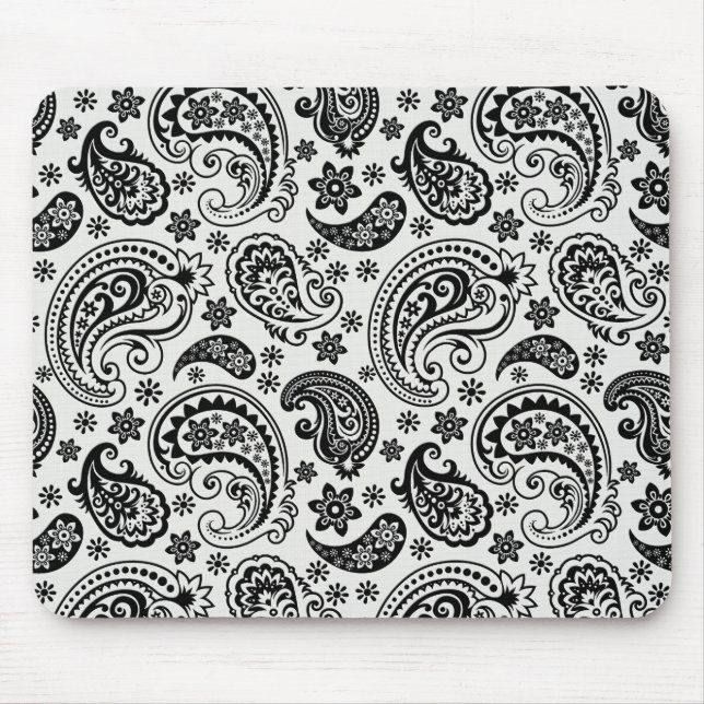 Tapis De Souris Noir et blanc Retro Ornate Paisley Design Motif (Devant)