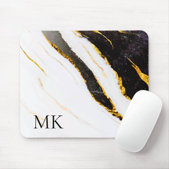 Tapis De Souris Noir et Marbre blanc (Avec souris)