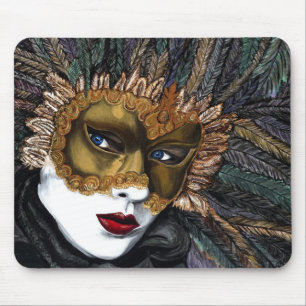 Tapis De Souris Noir et masque de carnaval d'or par PSOVART