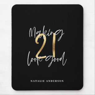 Tapis De Souris Noir et or 21e anniversaire script moderne design