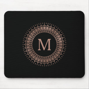 Tapis De Souris Noir & Faux Rose Or Élégant Monogramme initial