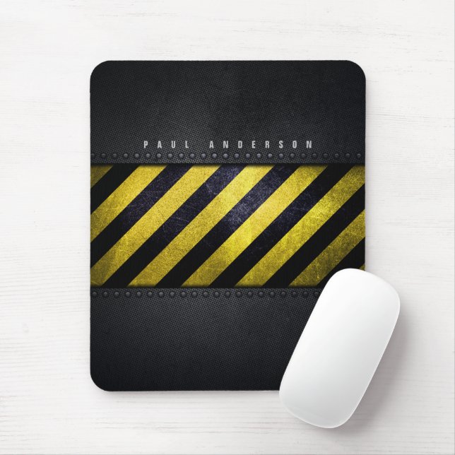 Tapis De Souris Noir Jaune Danger Stripes Ingénieur de constructio (Avec souris)