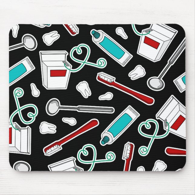Tapis De Souris Noir mignon d'impression de dentiste/hygiéniste (Devant)