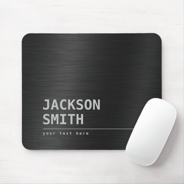 Tapis De Souris Noir moderne Nom simple Groomsmen personnalisé (Avec souris)