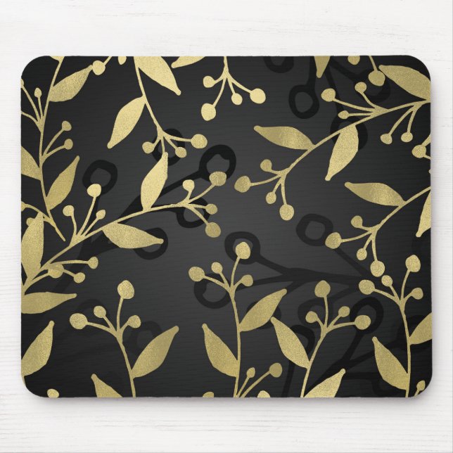 Tapis De Souris Noir & Or Botanique Moderne Rustique Branches (Devant)