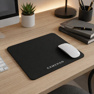 Tapis De Souris Noir personnalisé & monogramme | Design élégant