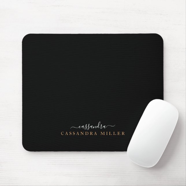 Tapis De Souris Noir Simple Elegant Main Lettré Nom de signature (Avec souris)