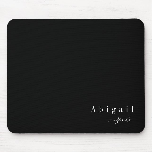 Tapis De Souris Noir Simple Nom de script Moderne personnalisé (Devant)