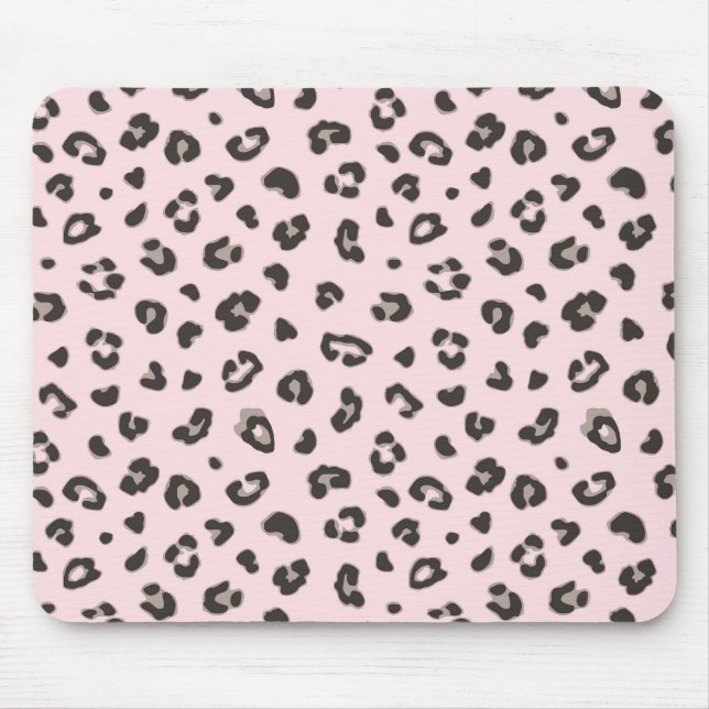 Tapis De Souris Noir sur Empreinte de léopard rose Mousepad (Devant)