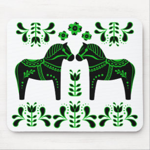 Tapis De Souris Noir/vert Folk Dala cheval/Folk Friesian