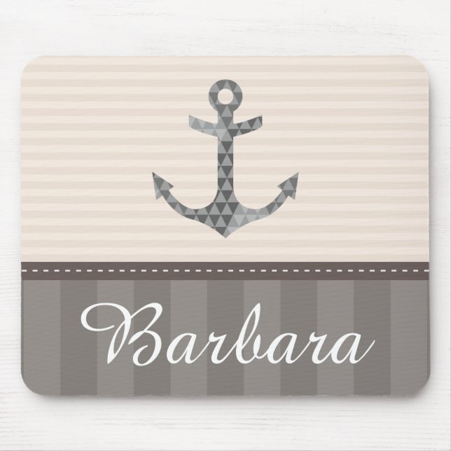 Tapis De Souris Nom beige et Brown nautique de coutume d'Ancre (Devant)
