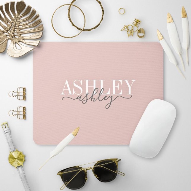 Tapis De Souris Nom Chic Monogram Blush rose Grey Élégant (Créateur téléchargé)