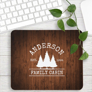 Tapis De Souris Nom de famille Cabane Impression sur bois rustique