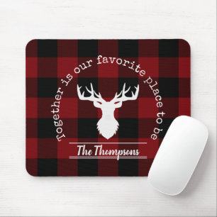 Tapis De Souris Nom de famille Cerf Plaid Buffle Rouge et Noir