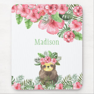 Tapis De Souris Nom de l'animal migre rose Floral Hawaiian