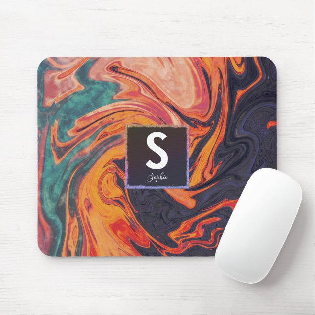 Tapis De Souris Nom de marbre élégant liquide Monogramme (Avec souris)
