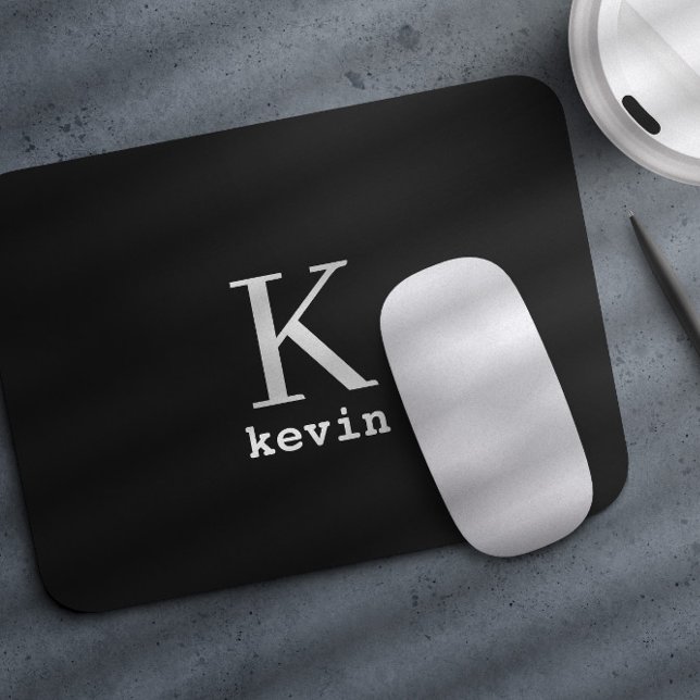 Tapis De Souris Nom de monogramme noir moderne personnalisé (Créateur téléchargé)