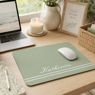 Tapis De Souris Nom de script Minimaliste Eucalyptus Vert