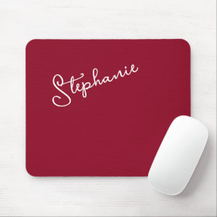 Tapis De Souris Nom de script personnalisé minimaliste rouge burgu