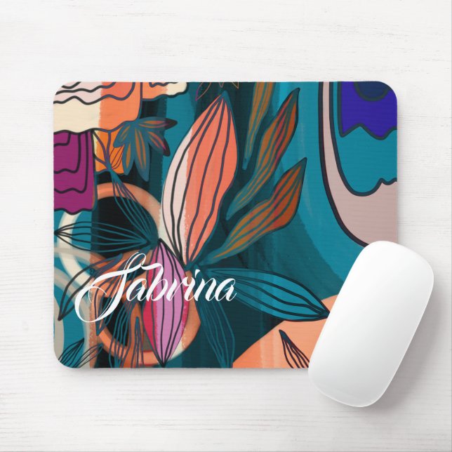 Tapis De Souris Nom de signature de script personnalisé Tropical (Avec souris)
