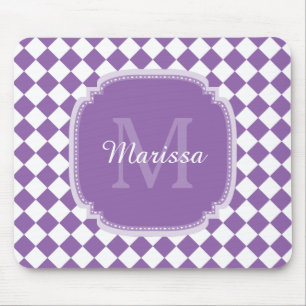 Tapis De Souris Nom décoré d'un monogramme vérifié mauve-clair