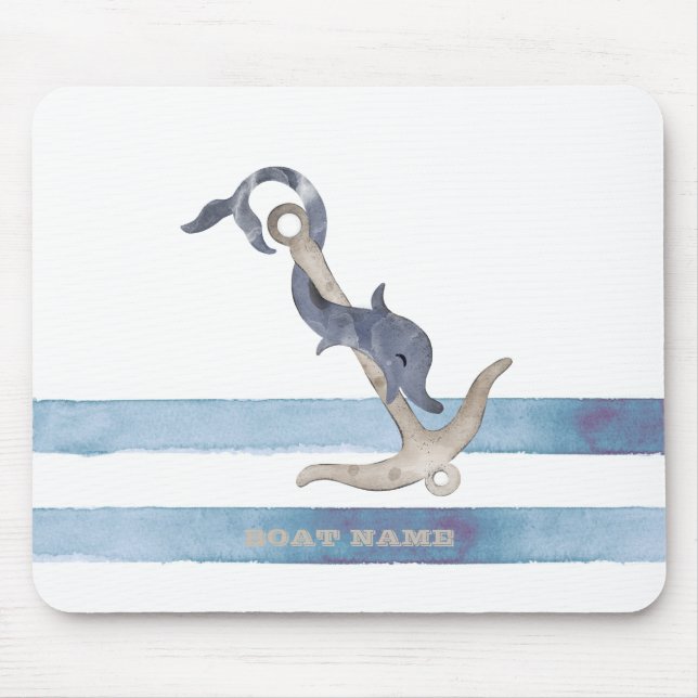 Tapis De Souris Nom du bateau nautique, Ancre Dauphin Stripes (Devant)