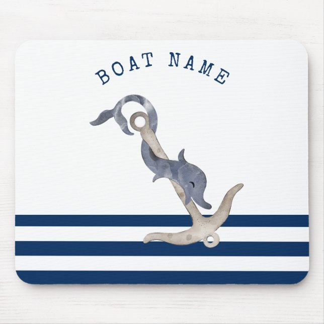 Tapis De Souris Nom du bateau nautique, Ancre Dolphin Marine Bleu (Devant)