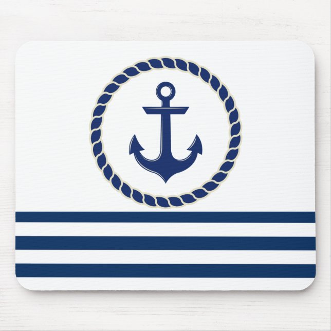 Tapis De Souris Nom du bateau nautique, Ancre Marine Bleu rayé (Devant)