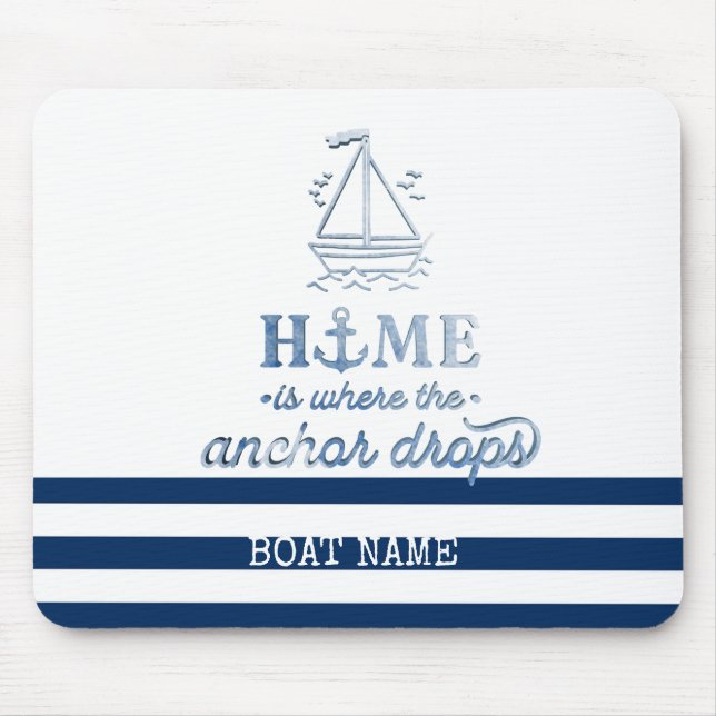 Tapis De Souris Nom du bateau nautique, Ancre Marine Bleu rayé (Devant)