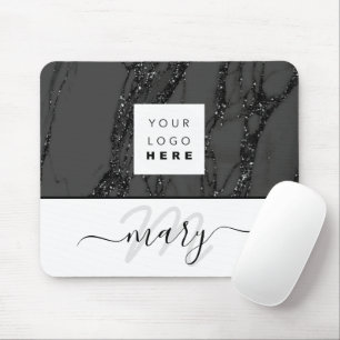 Tapis De Souris Nom du logo personnalisé Monogramme Marbre noir su