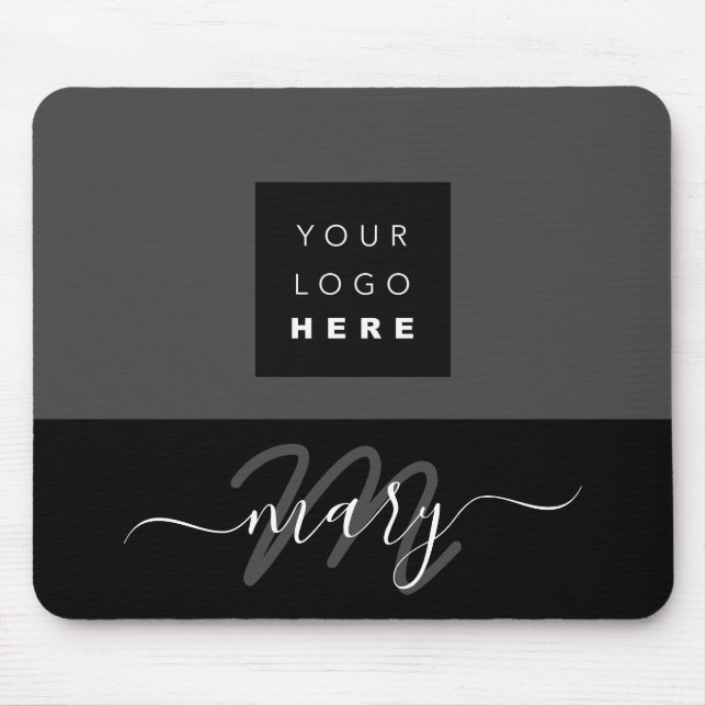 Tapis De Souris Nom du logo personnalisé Monogramme noir blanc gri (Devant)