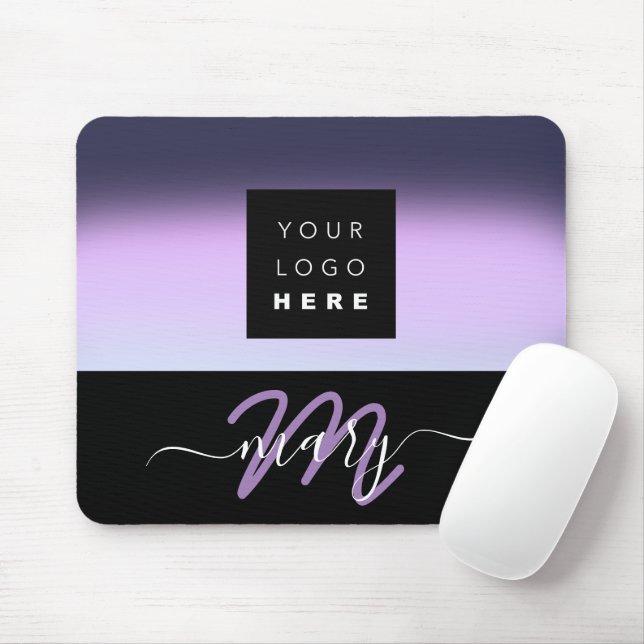 Tapis De Souris Nom du logo personnalisé Monogramme noir Dusty vio (Avec souris)