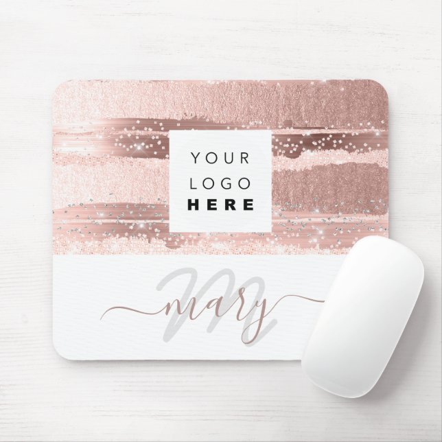 Tapis De Souris Nom du logo personnalisé Monogramme Rose Bandes ro (Avec souris)