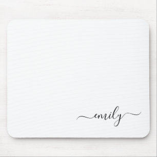 Tapis De Souris Nom du monogramme blanc noir moderne