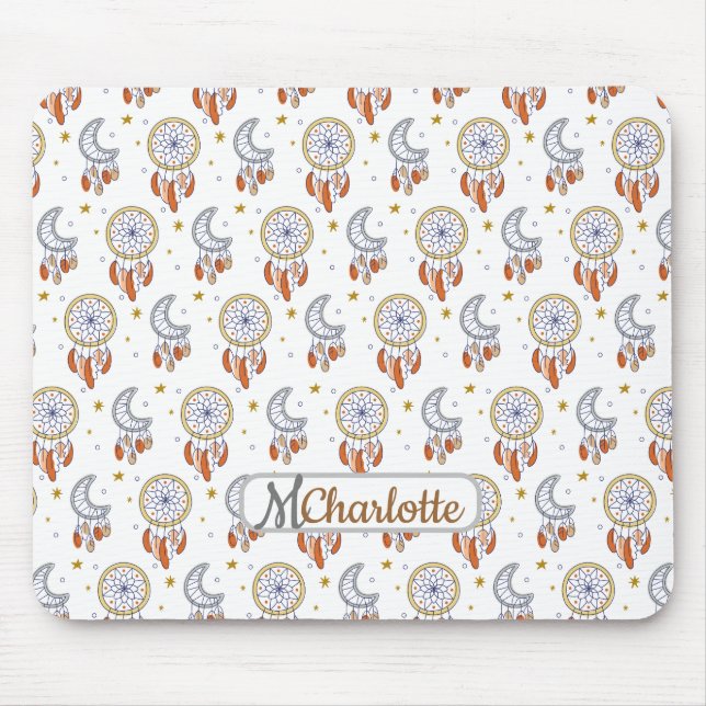Tapis De Souris Nom du monogramme du Motif de saumons blancs rétro (Devant)