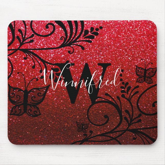 Tapis De Souris Nom du monogramme Papillons de Parties scintillant (Devant)