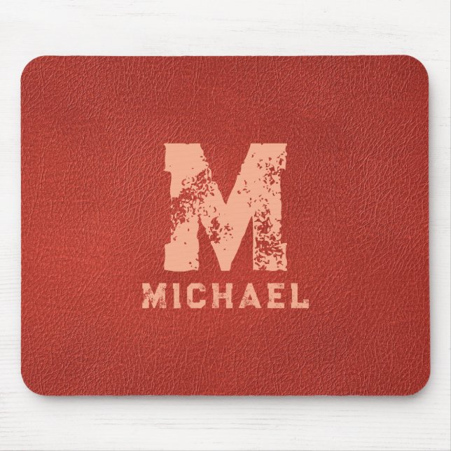 Tapis De Souris Nom du monogramme personnalisé Apparence en cuir T (Devant)