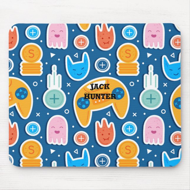 Tapis De Souris Nom du Motif du jeu vidéo bleu Personnalisé  (Devant)