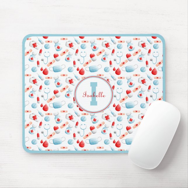 Tapis De Souris Nom du Motif Médicale Monogram Nurse (Avec souris)