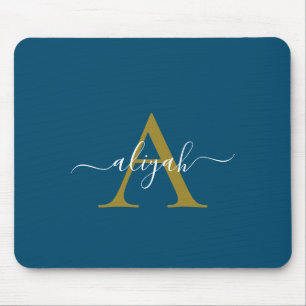 Tapis De Souris Nom Du Script Monogramme Marine Et Or Mousepad Per