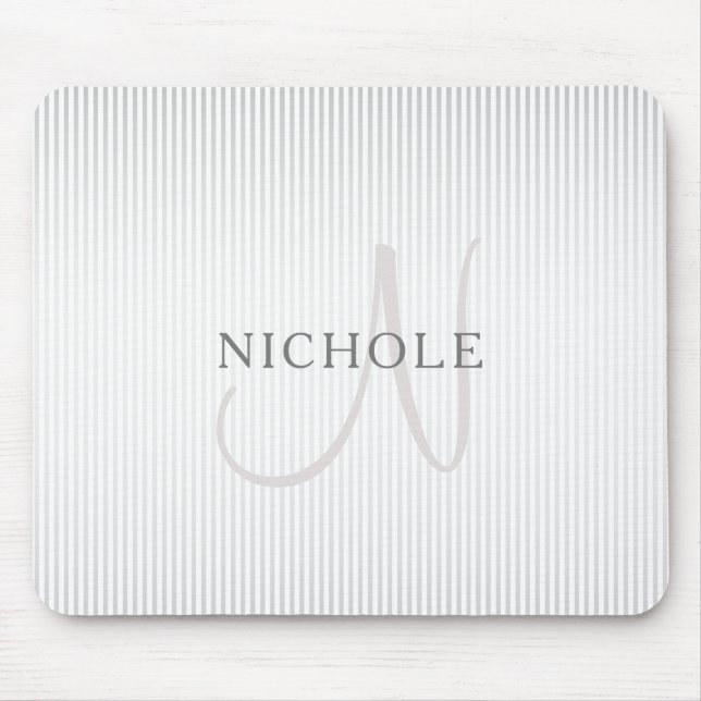 Tapis De Souris Nom Élégant Monogramme & Gris Mince Ombre Gris Gri (Devant)