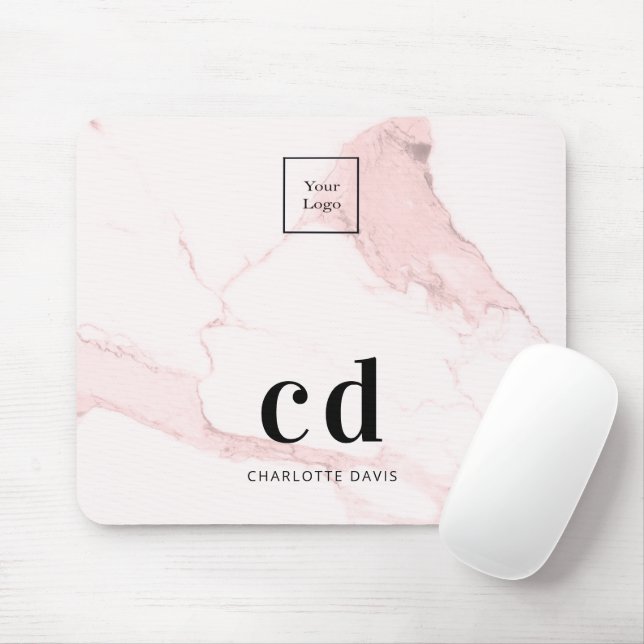 Tapis De Souris Nom en marbre rose initiales logo de l'entreprise (Avec souris)